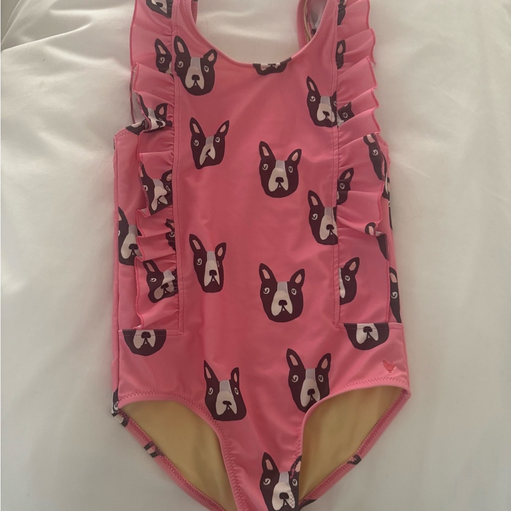 NEW and HTF Pink Chicken bulldog Print Swimsuit 10
